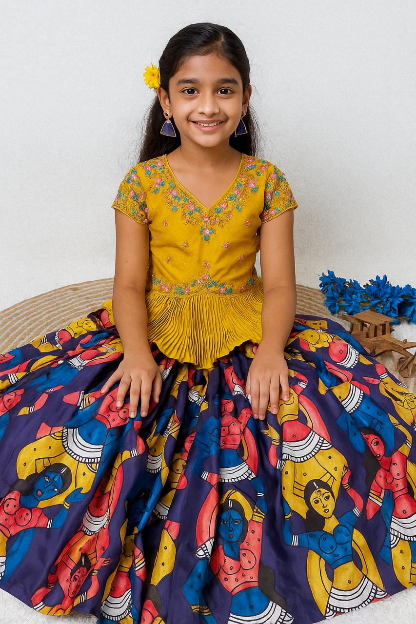 Blue Pure Heavy Chinnon Silk Kids Girl's Lehenga Choli