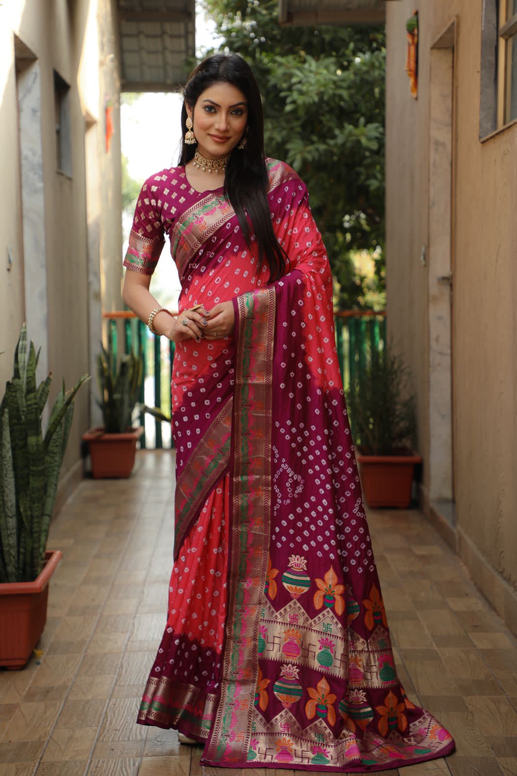 Pink Pure Paithani Bandhej Saree