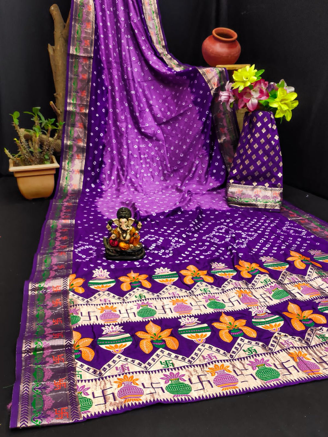 Purple Pure Paithani Bandhej Saree Banarasi Silk Saree Anant Tex Exports Pvt.Ltd..