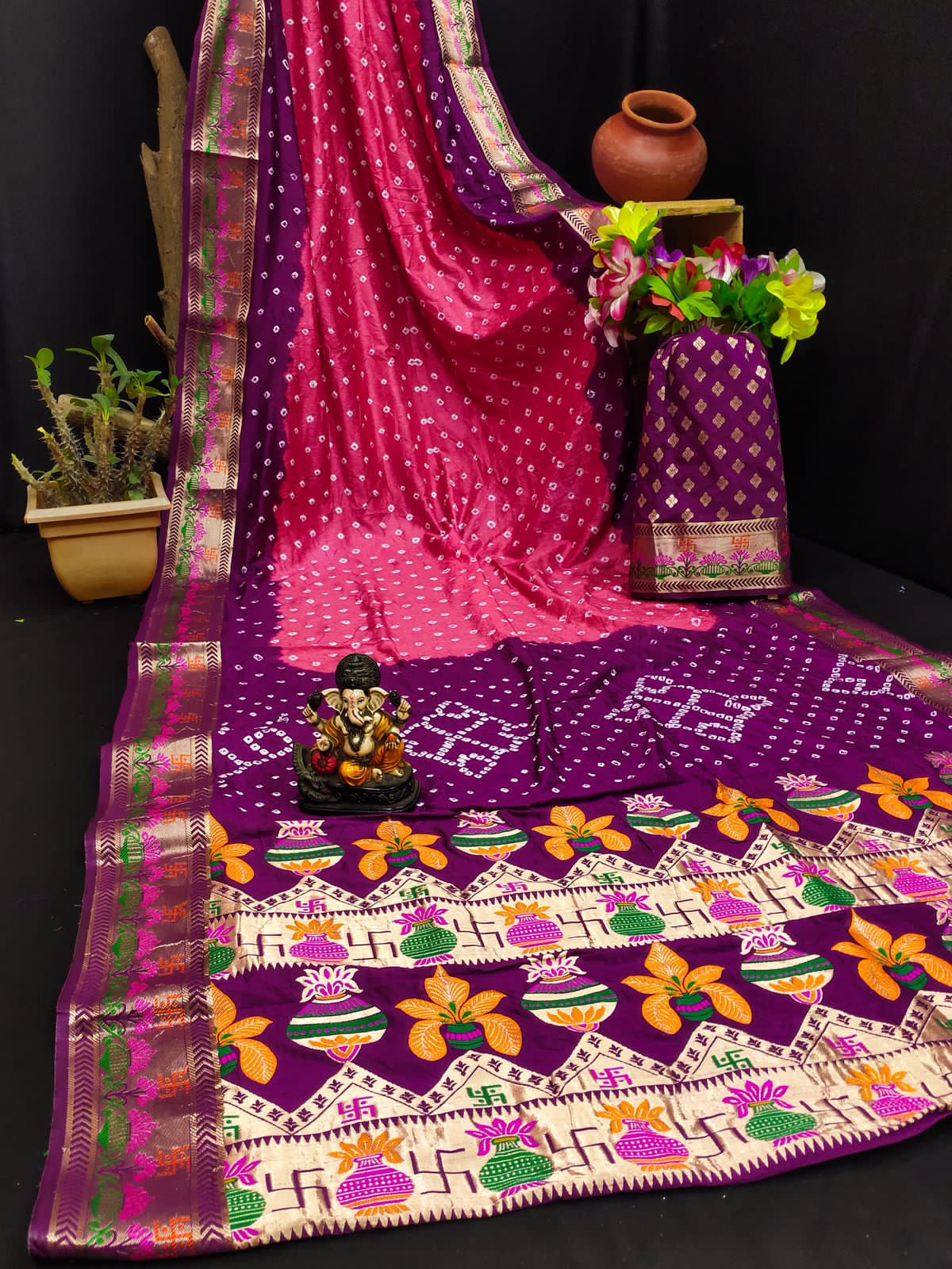 Pink Pure Paithani Bandhej Saree