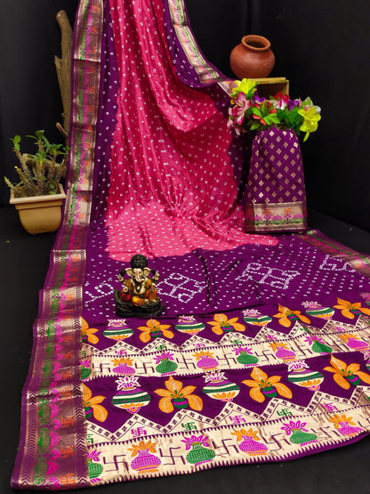 Pink Pure Paithani Bandhej Saree Banarasi Silk Saree Anant Tex Exports Pvt.Ltd..