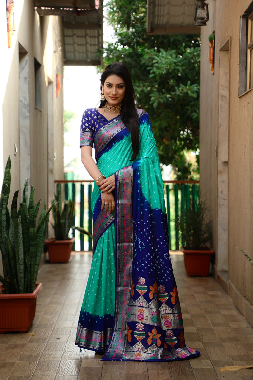 Dark Blue Pure Paithani Bandhej Saree Banarasi Silk Saree Anant Tex Exports Pvt.Ltd..
