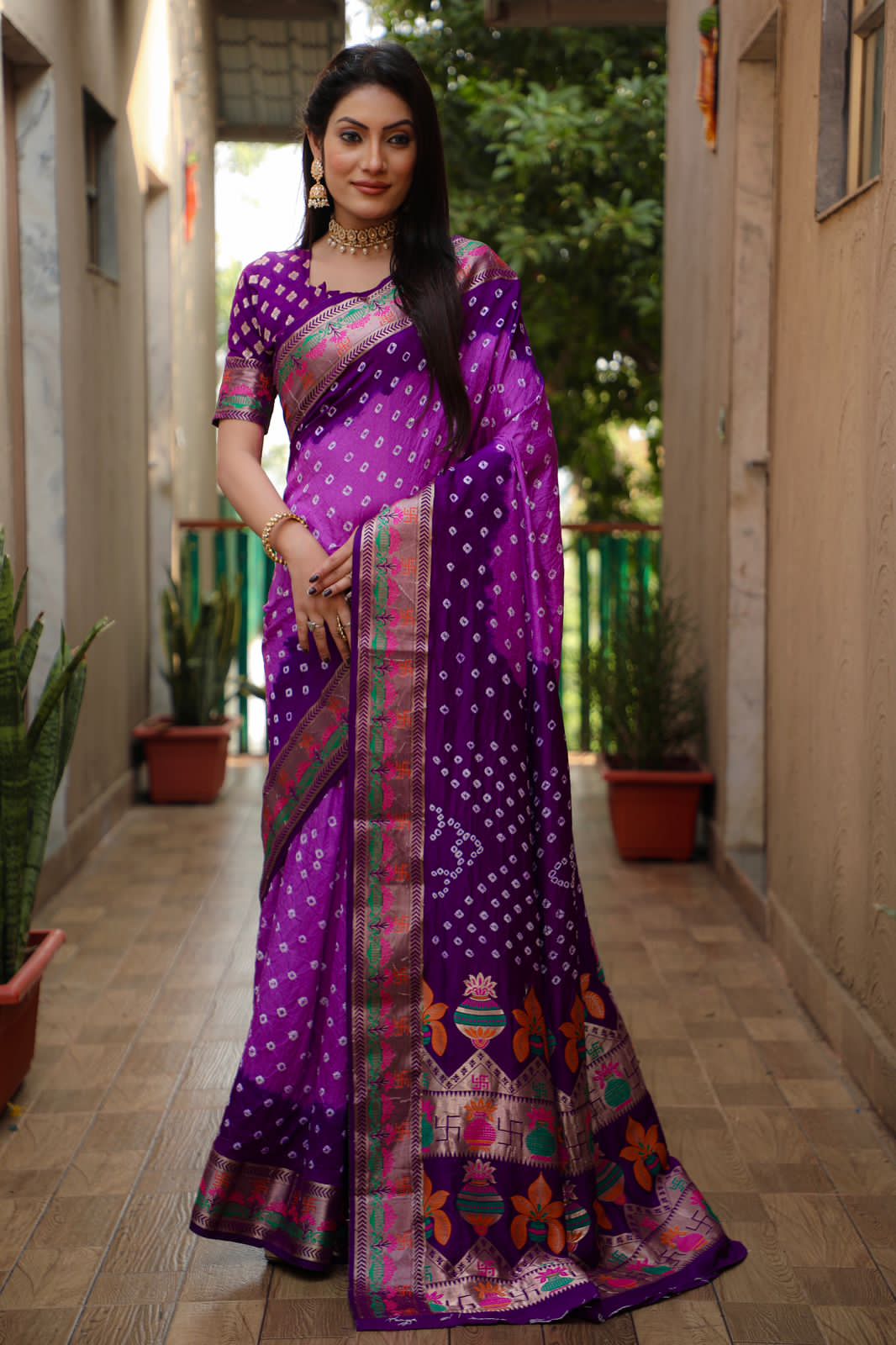 Purple Pure Paithani Bandhej Saree Banarasi Silk Saree Anant Tex Exports Pvt.Ltd..