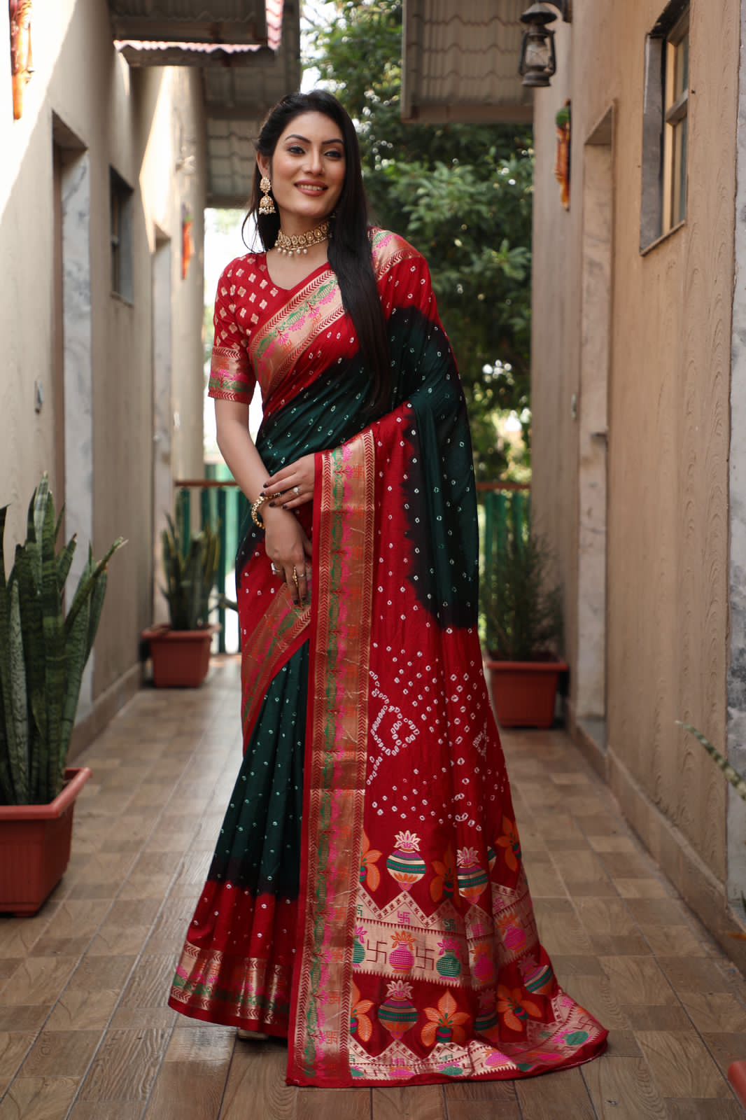 Green Pure Paithani Bandhej Saree Banarasi Silk Saree Anant Tex Exports Pvt.Ltd..