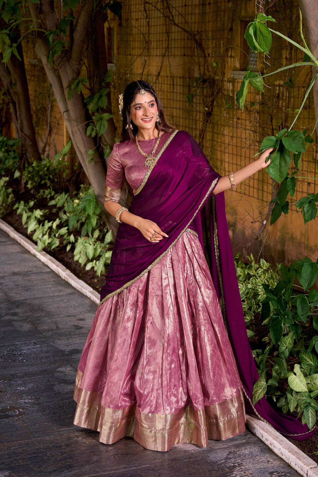 Pink Pure Soft Dupion Paithani Silk South Indian Lehenga Saree Half Lehenga Saree Anant Tex Exports Pvt.Ltd..