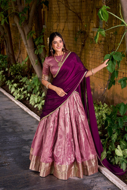 Pink Pure Soft Dupion Paithani Silk South Indian Lehenga Saree Half Lehenga Saree Anant Tex Exports Pvt.Ltd..