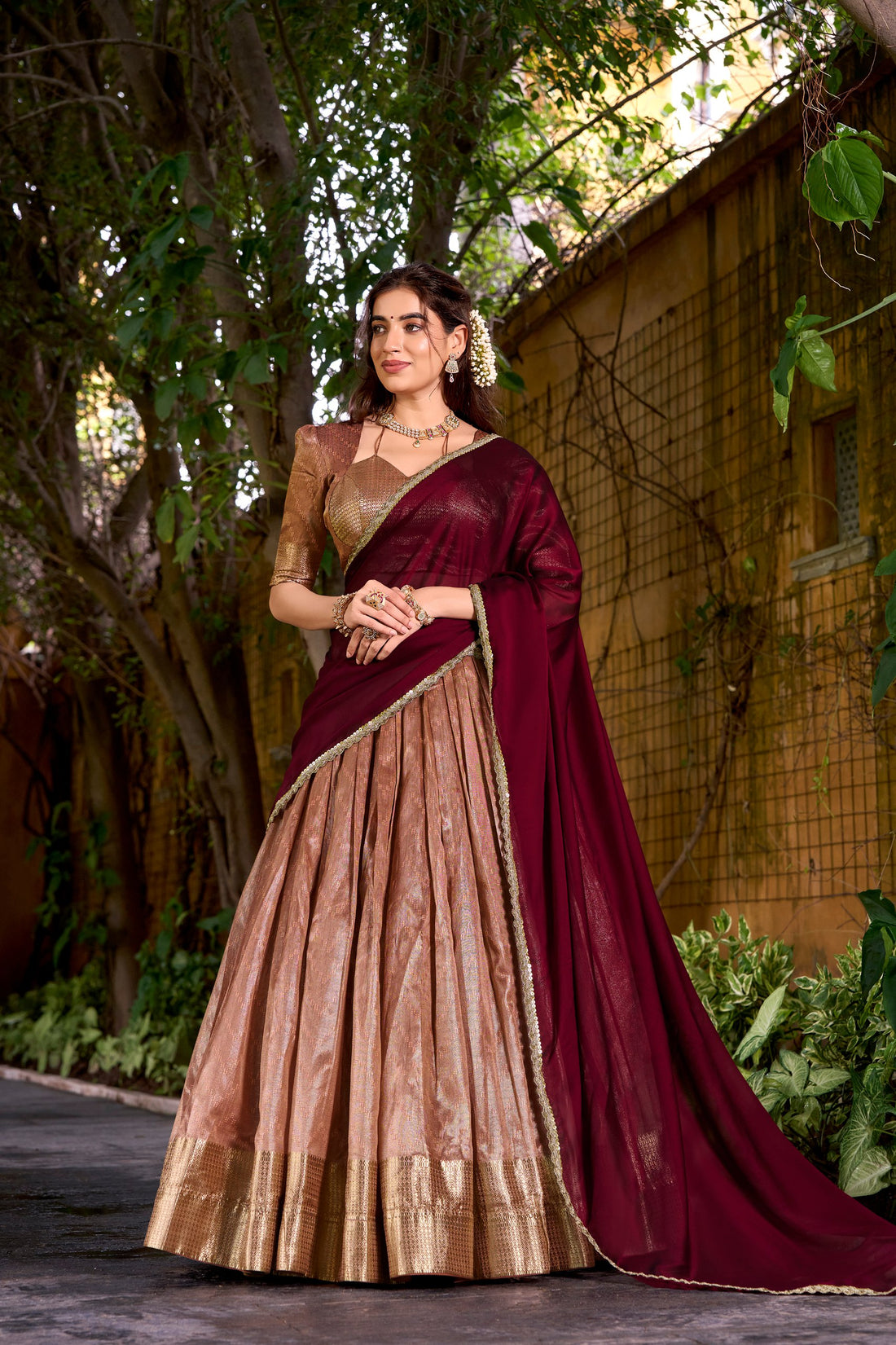 Peach Pure Soft Dupion Paithani Silk South Indian Lehenga Saree Half Lehenga Saree Anant Tex Exports Pvt.Ltd..