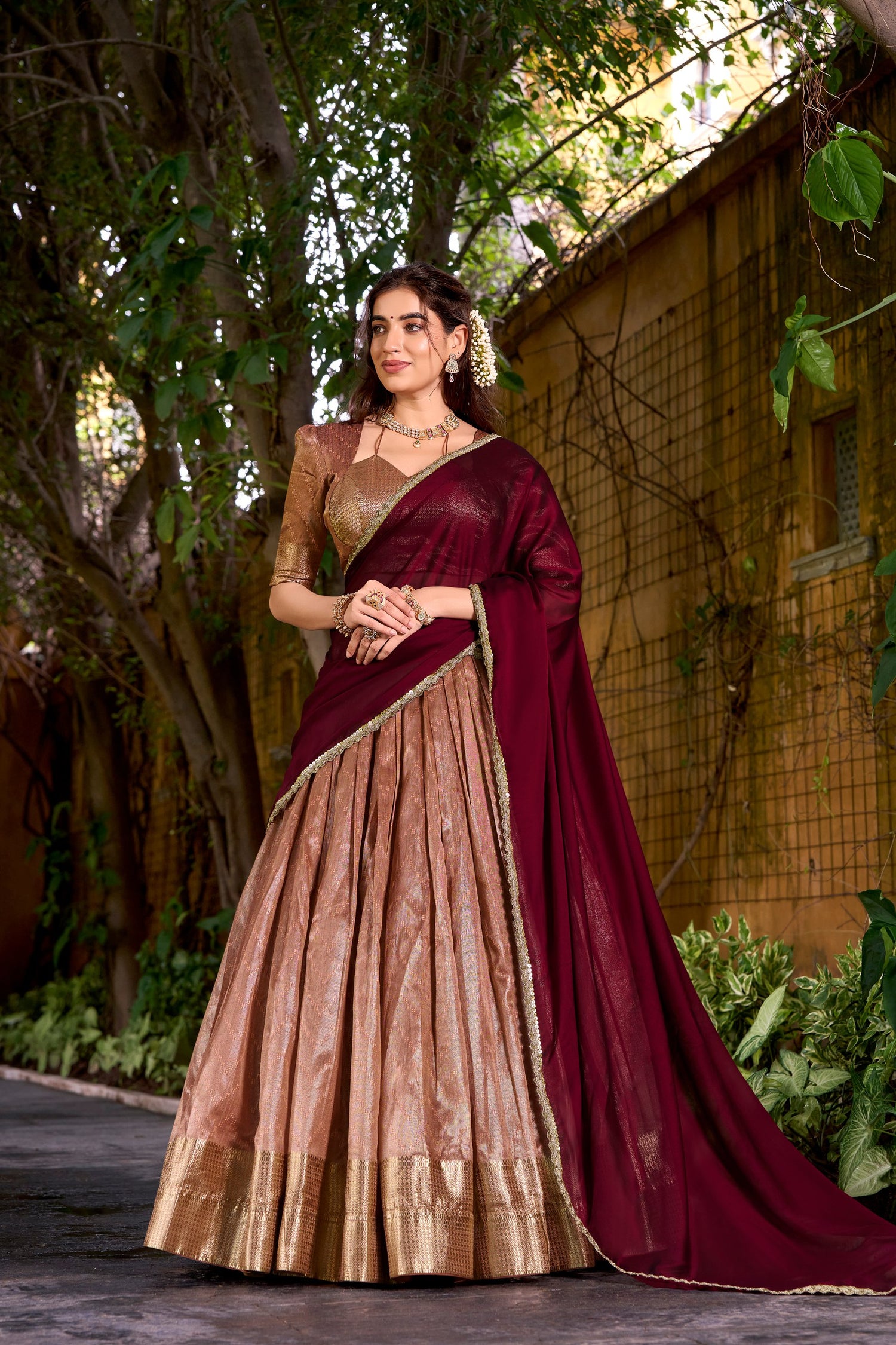 Peach Pure Soft Dupion Paithani Silk South Indian Lehenga Saree Half Lehenga Saree Anant Tex Exports Pvt.Ltd..