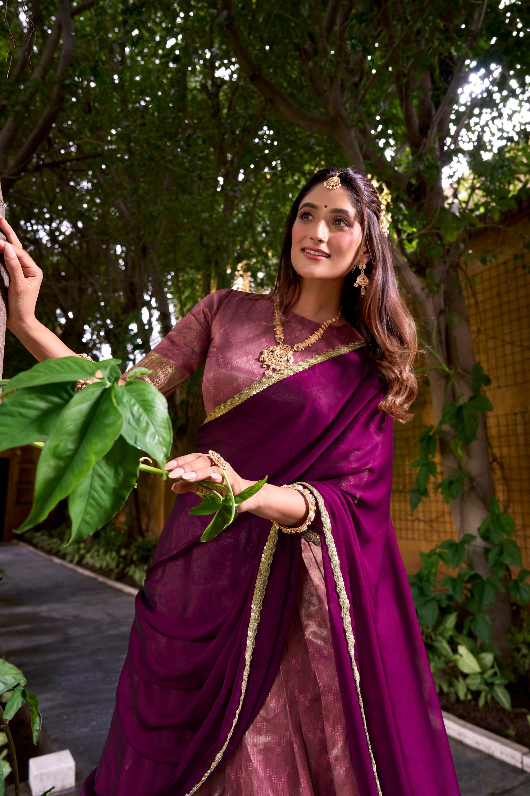 Pink Pure Soft Dupion Paithani Silk South Indian Lehenga Saree