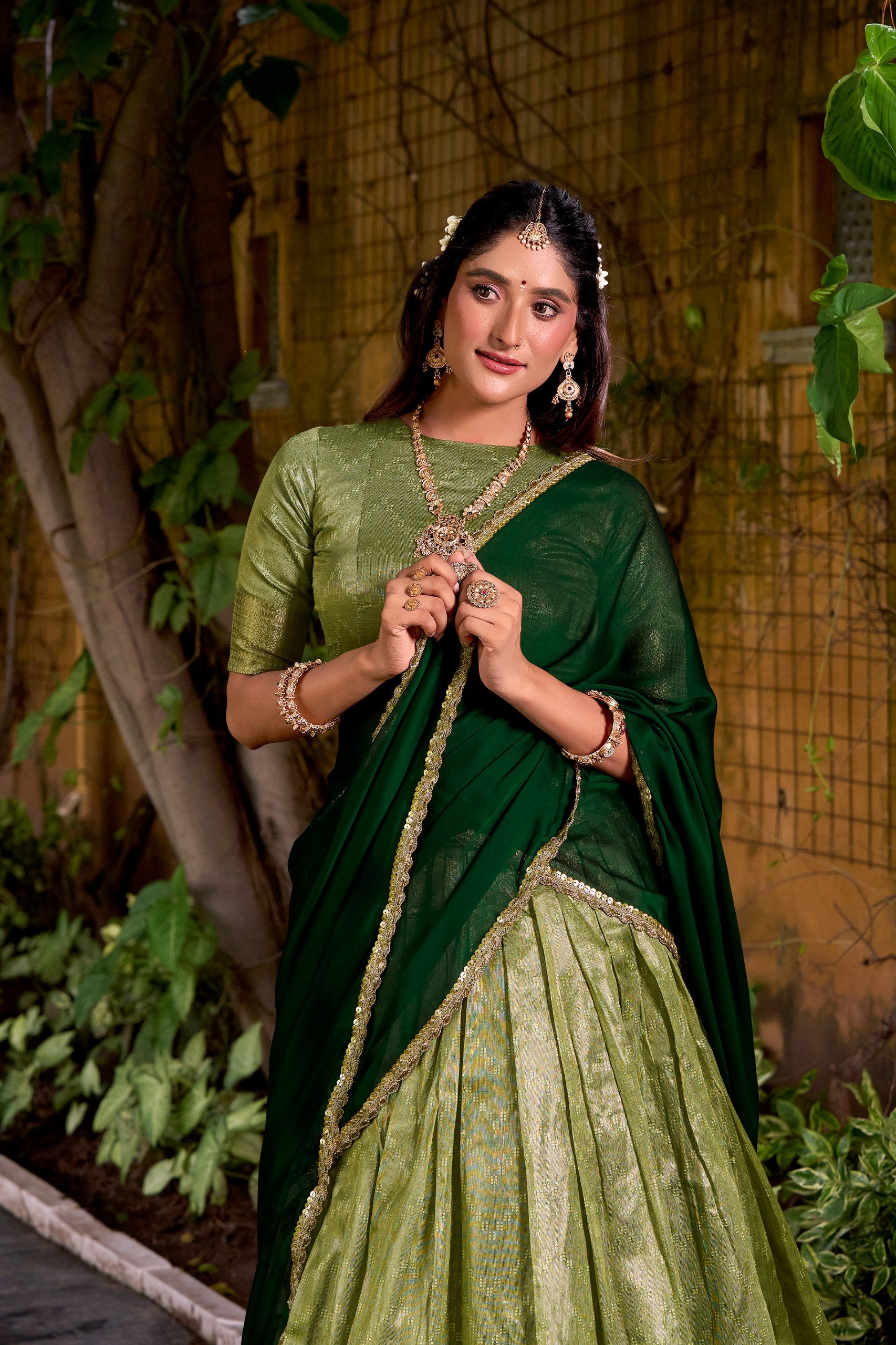 Pista Pure Soft Dupion Paithani Silk South Indian Lehenga Saree