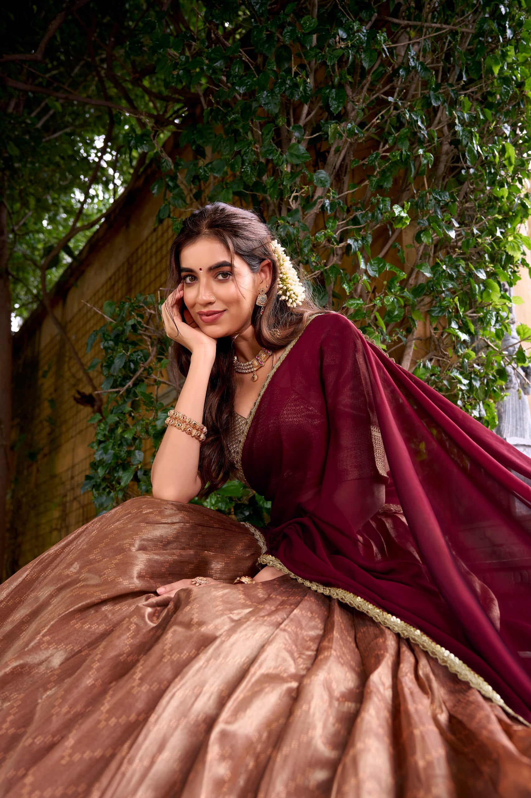 Peach Pure Soft Dupion Paithani Silk South Indian Lehenga Saree