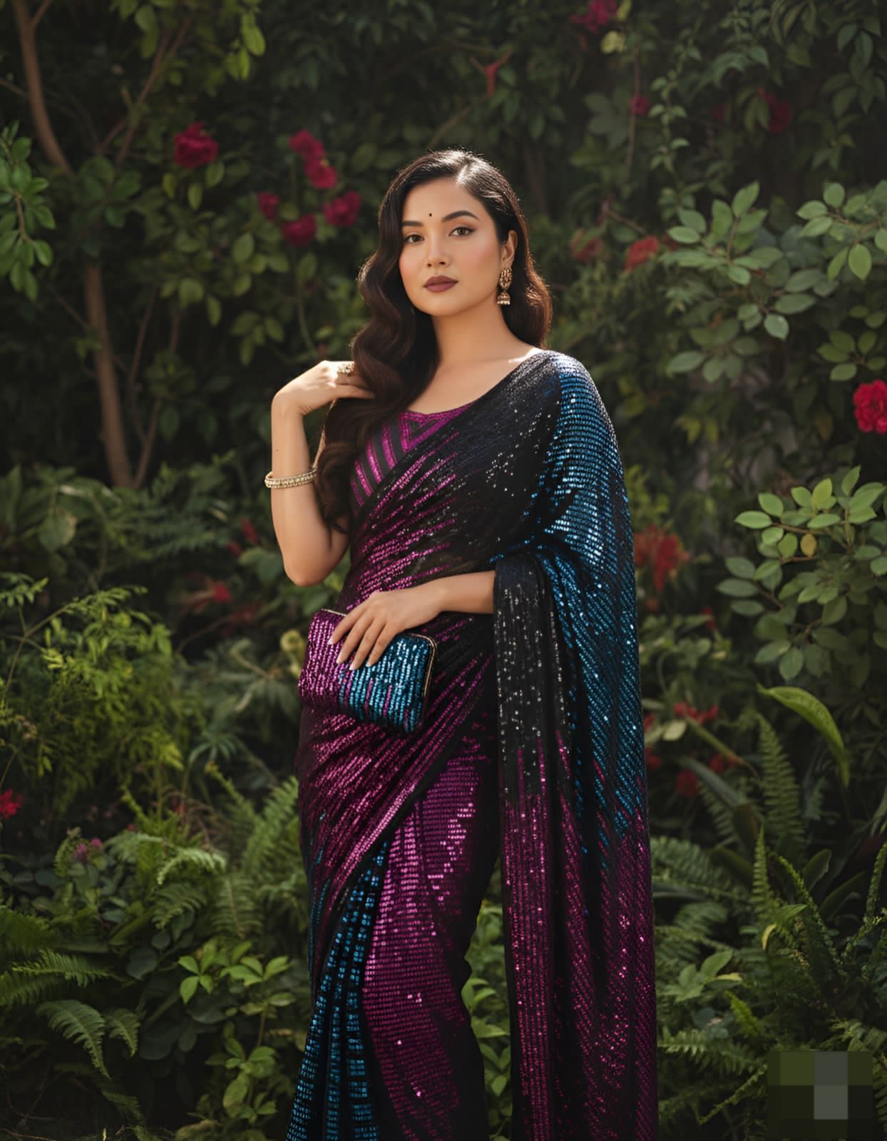 Multicolour Pure Heavy Georgette Sequins Saree