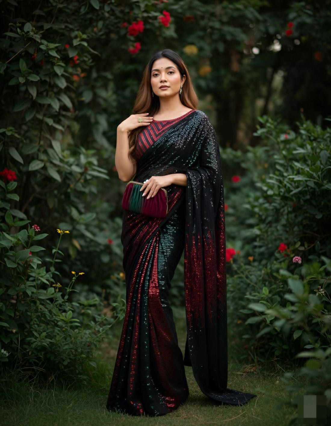 Multicolour Pure Heavy Georgette Sequins Saree Sequins Saree Anant Tex Exports Pvt.Ltd..