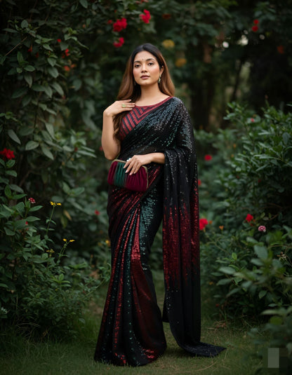 Multicolour Pure Heavy Georgette Sequins Saree Sequins Saree Anant Tex Exports Pvt.Ltd..