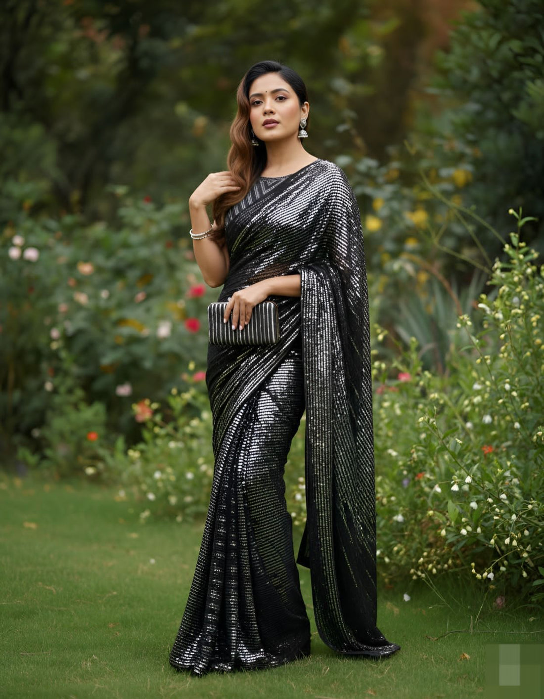Black Pure Heavy Georgette Sequins Saree Sequins Saree Anant Tex Exports Pvt.Ltd..