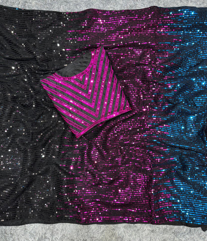 Multicolour Pure Heavy Georgette Sequins Saree Sequins Saree Anant Tex Exports Pvt.Ltd..