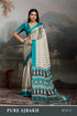 Sky Pure Modal Satin Ajrakh Print Satin Saree Japan Satin Saree Anant Tex Exports Pvt.Ltd..
