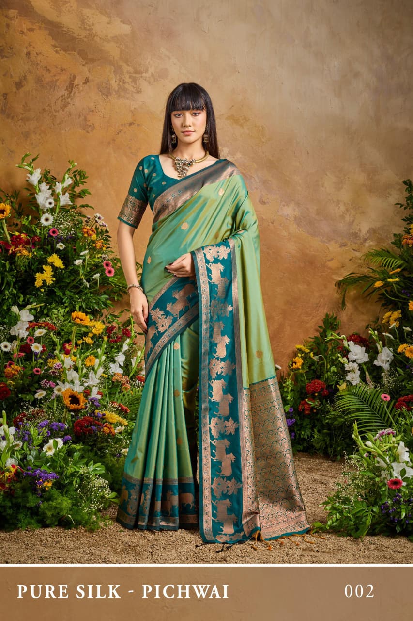 Green Pure Soft Silk Pichwai Handloom Weaving Silk Saree Soft Silk Saree Anant Tex Exports Pvt.Ltd..