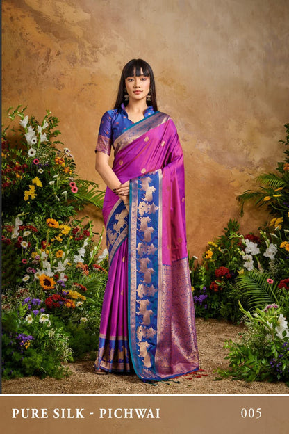 Pink Pure Soft Silk Pichwai Handloom Weaving Silk Saree 