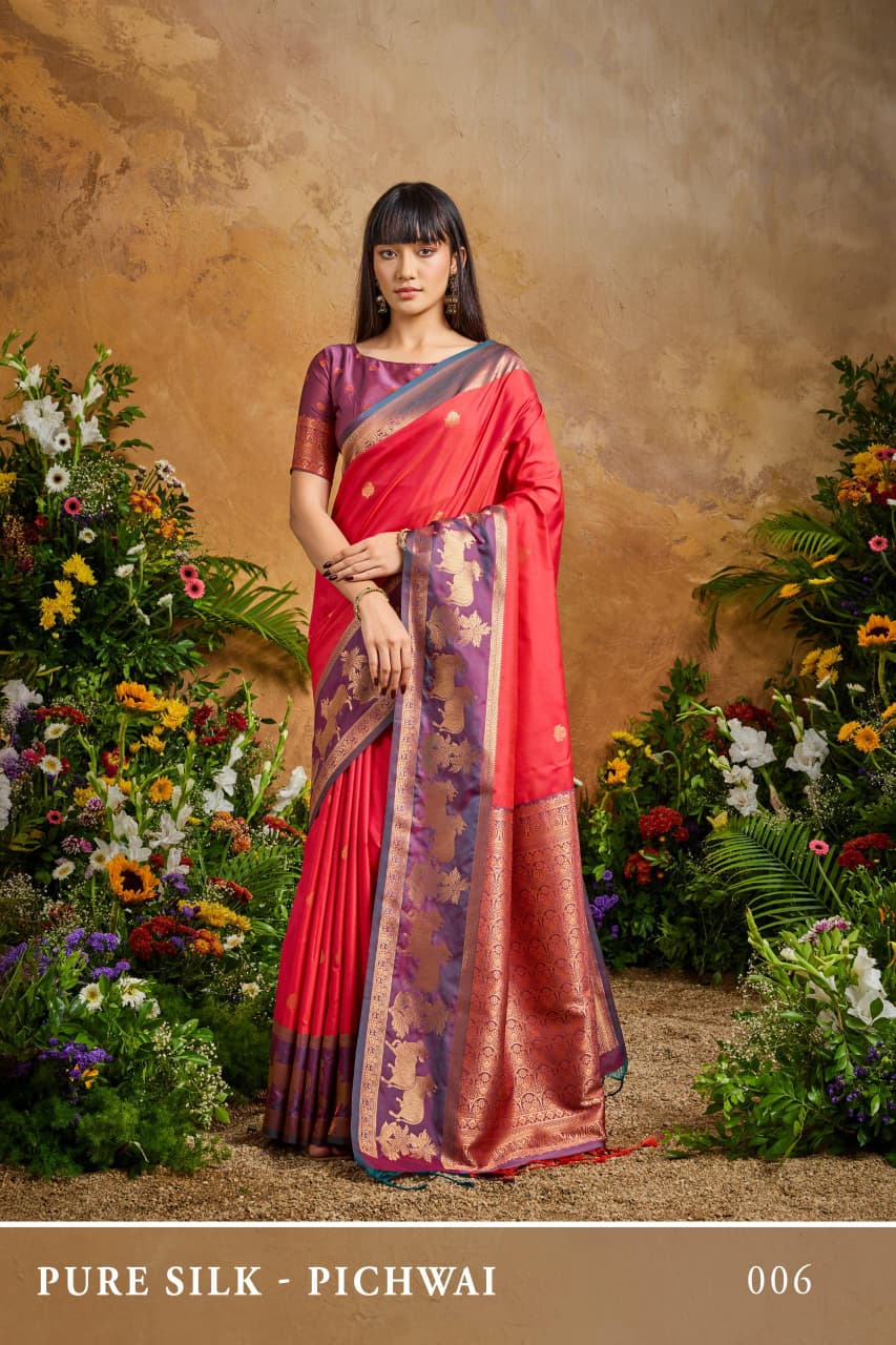 Red Pure Soft Silk Pichwai Handloom Weaving Silk Saree Soft Silk Saree Anant Tex Exports Pvt.Ltd..