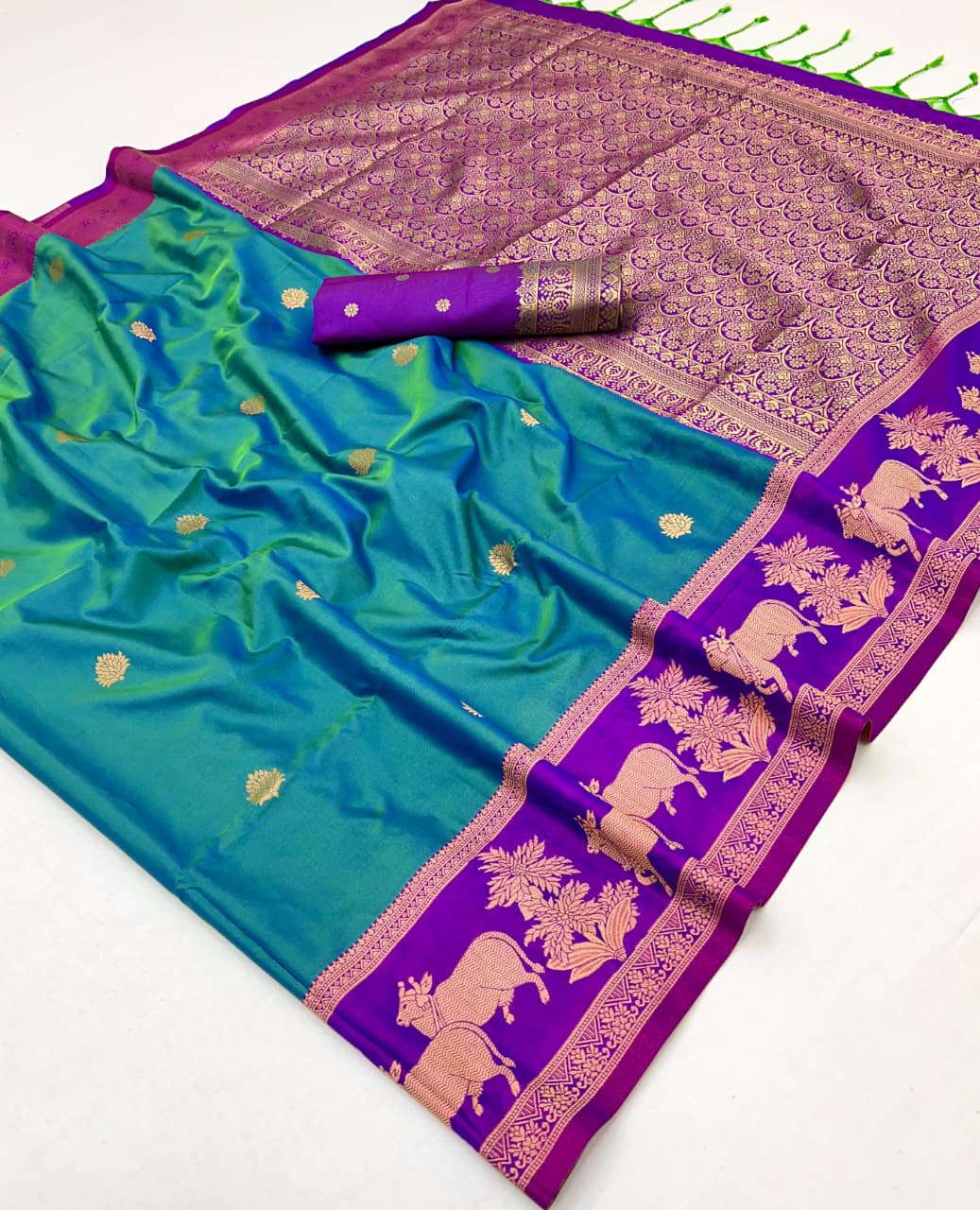 Rama Pure Soft Silk Pichwai Handloom Weaving Silk Saree