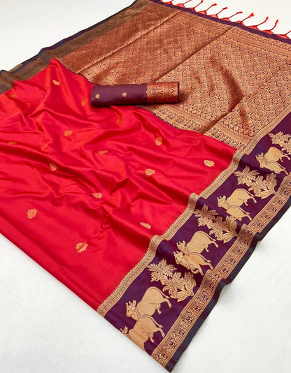 Red Pure Soft Silk Pichwai Handloom Weaving Silk Saree Soft Silk Saree Anant Tex Exports Pvt.Ltd..