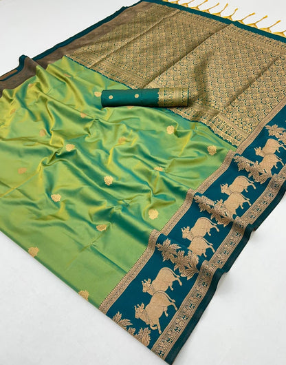 Green Pure Soft Silk Pichwai Handloom Weaving Silk Saree Soft Silk Saree Anant Tex Exports Pvt.Ltd..
