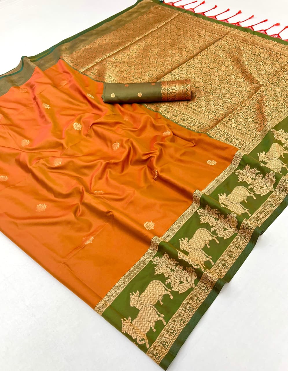 Orange Pure Soft Silk Pichwai Handloom Weaving Silk Saree