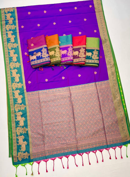 Purple Pure Soft Silk Pichwai Handloom Weaving Silk Saree Soft Silk Saree Anant Tex Exports Pvt.Ltd..