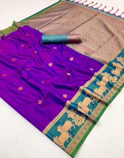 Purple Pure Soft Silk Pichwai Handloom Weaving Silk Saree Soft Silk Saree Anant Tex Exports Pvt.Ltd..