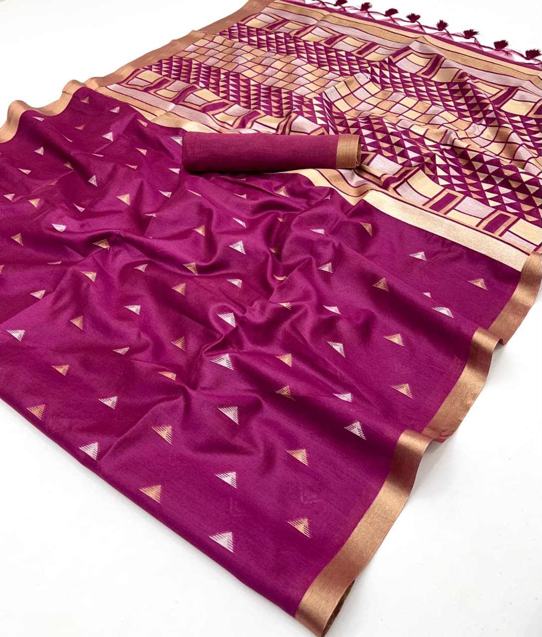 Purple Pure Tussar Silk Handloom Weaving Saree