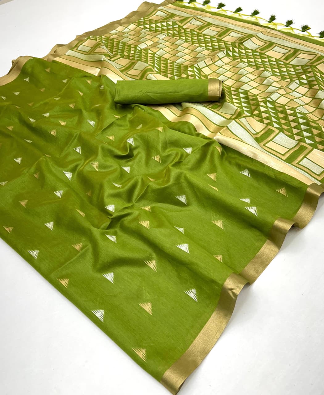 Green Pure Tussar Silk Handloom Weaving Saree