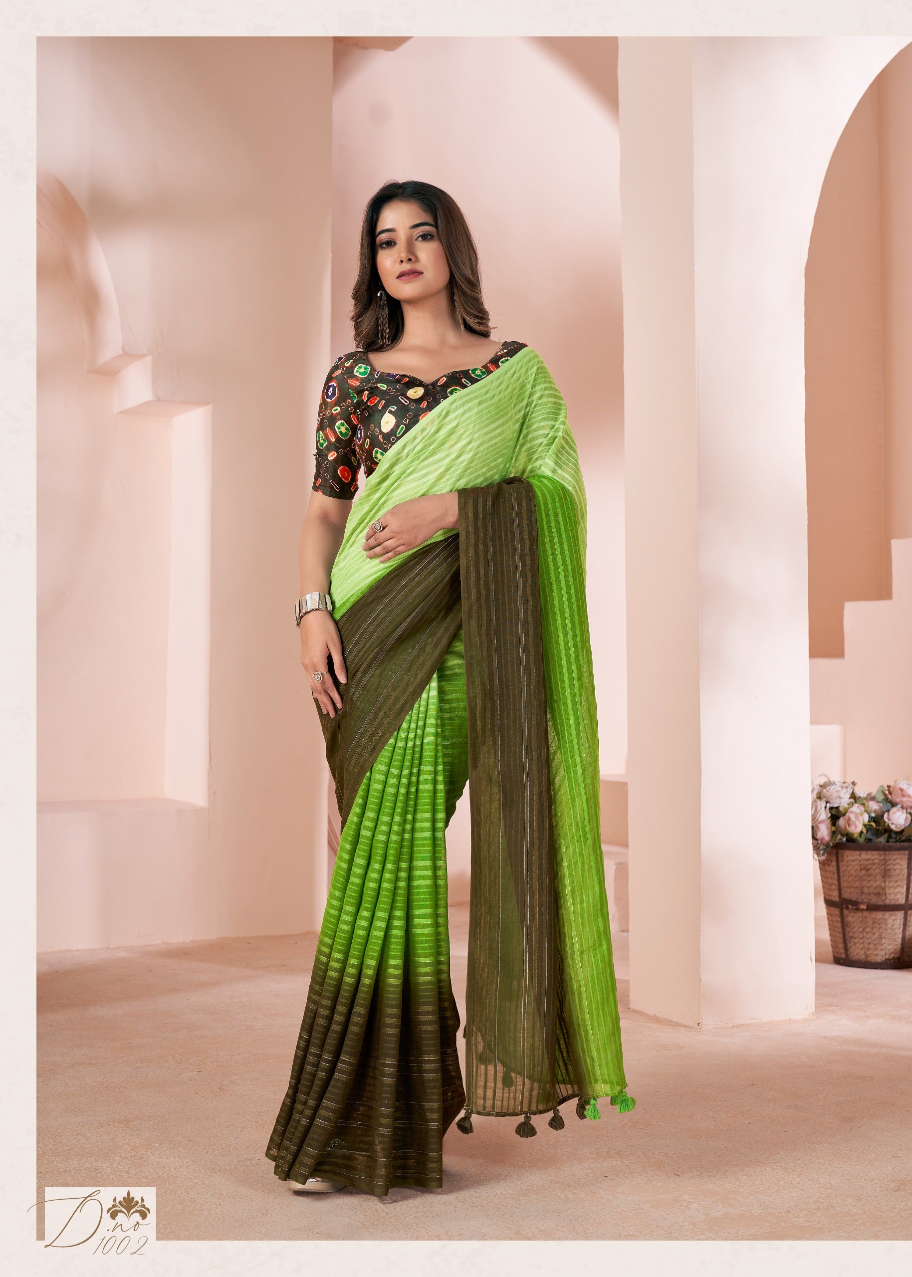 Green Pure Soft Linen Shaded Print Saree