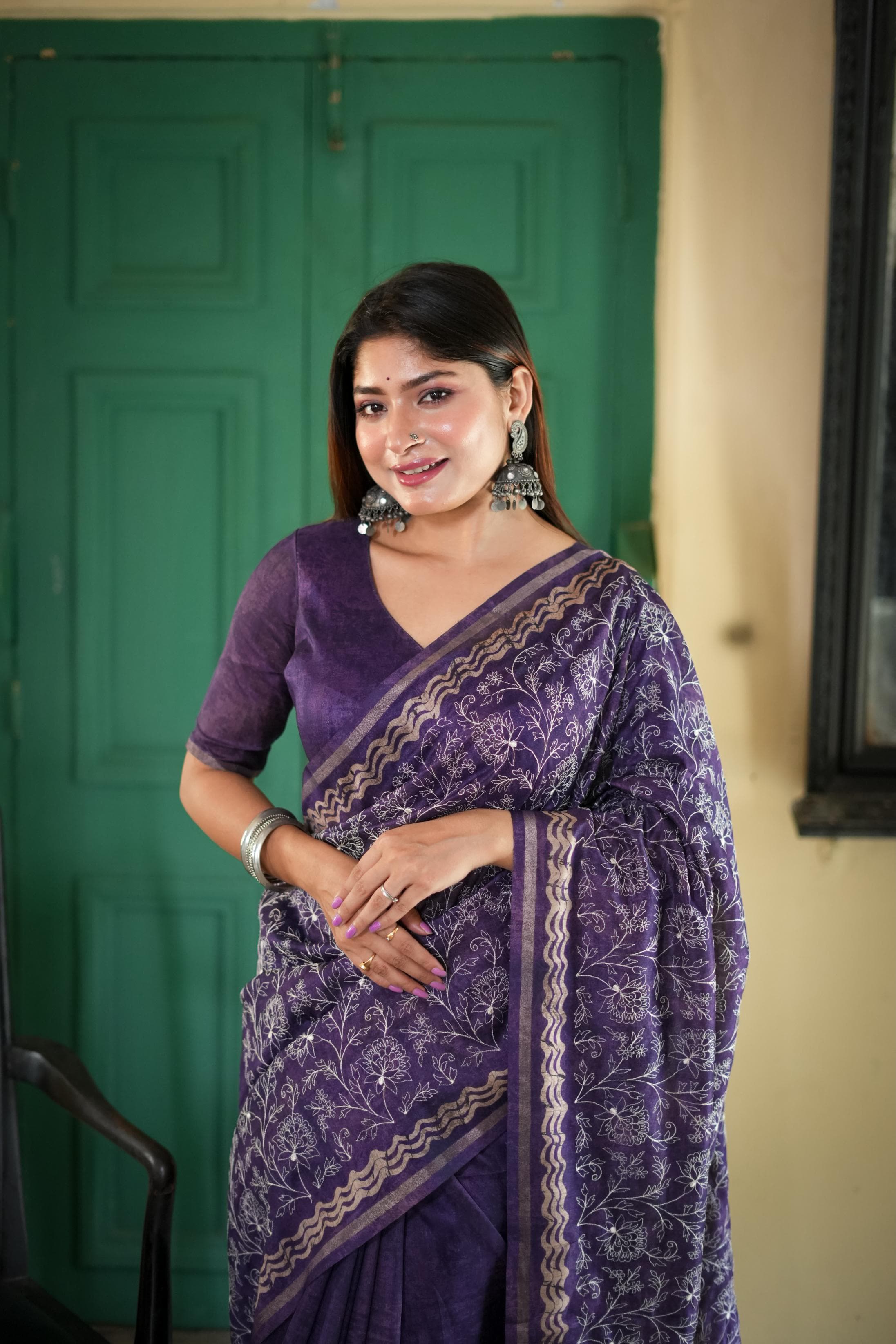 Purple Pure Tussar Silk Batik Print Tussar Saree