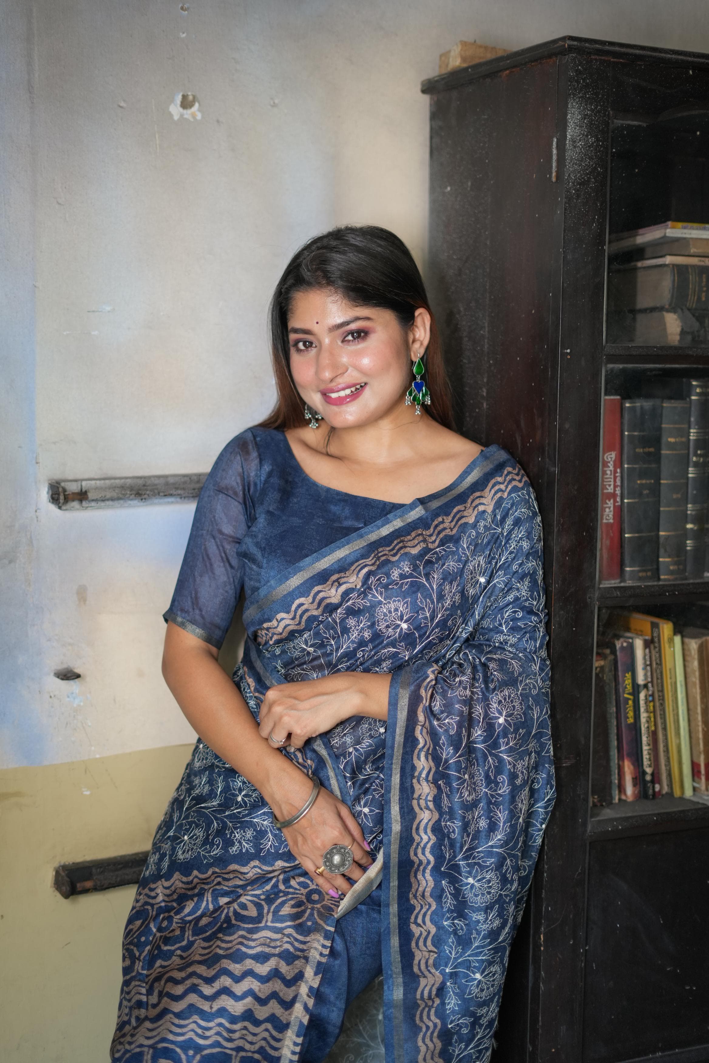 Blue Pure Tussar Silk Batik Print Tussar Saree