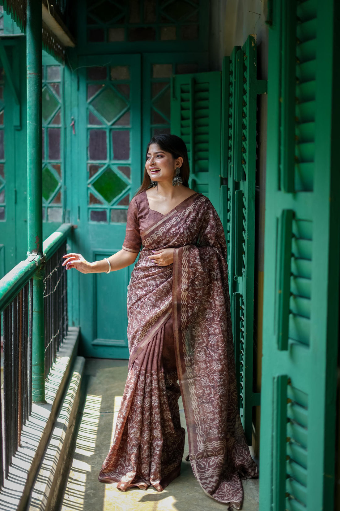 Brown Pure Tussar Silk Batik Print Tussar Saree Tussar Saree Anant Tex Exports Pvt.Ltd..