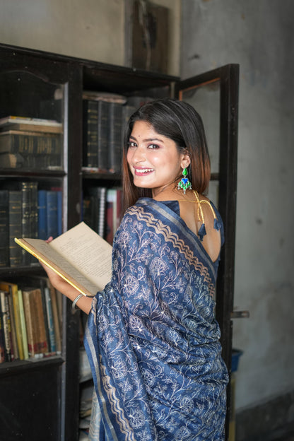 Blue Pure Tussar Silk Batik Print Tussar Saree Tussar Saree Anant Tex Exports Pvt.Ltd..