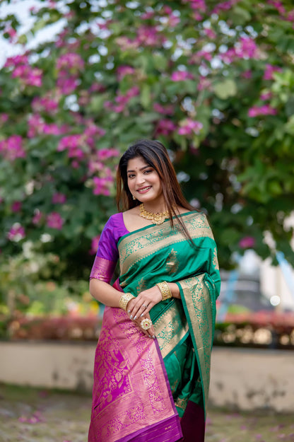 Green Pure Soft Banarasi Katan Silk Banarasi Saree Soft Silk Saree Anant Tex Exports Pvt.Ltd..