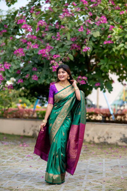 Green Pure Soft Banarasi Katan Silk Banarasi Saree Soft Silk Saree Anant Tex Exports Pvt.Ltd..