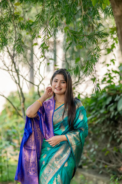 Green Pure Soft Banarasi Katan Silk Banarasi Saree Soft Silk Saree Anant Tex Exports Pvt.Ltd..