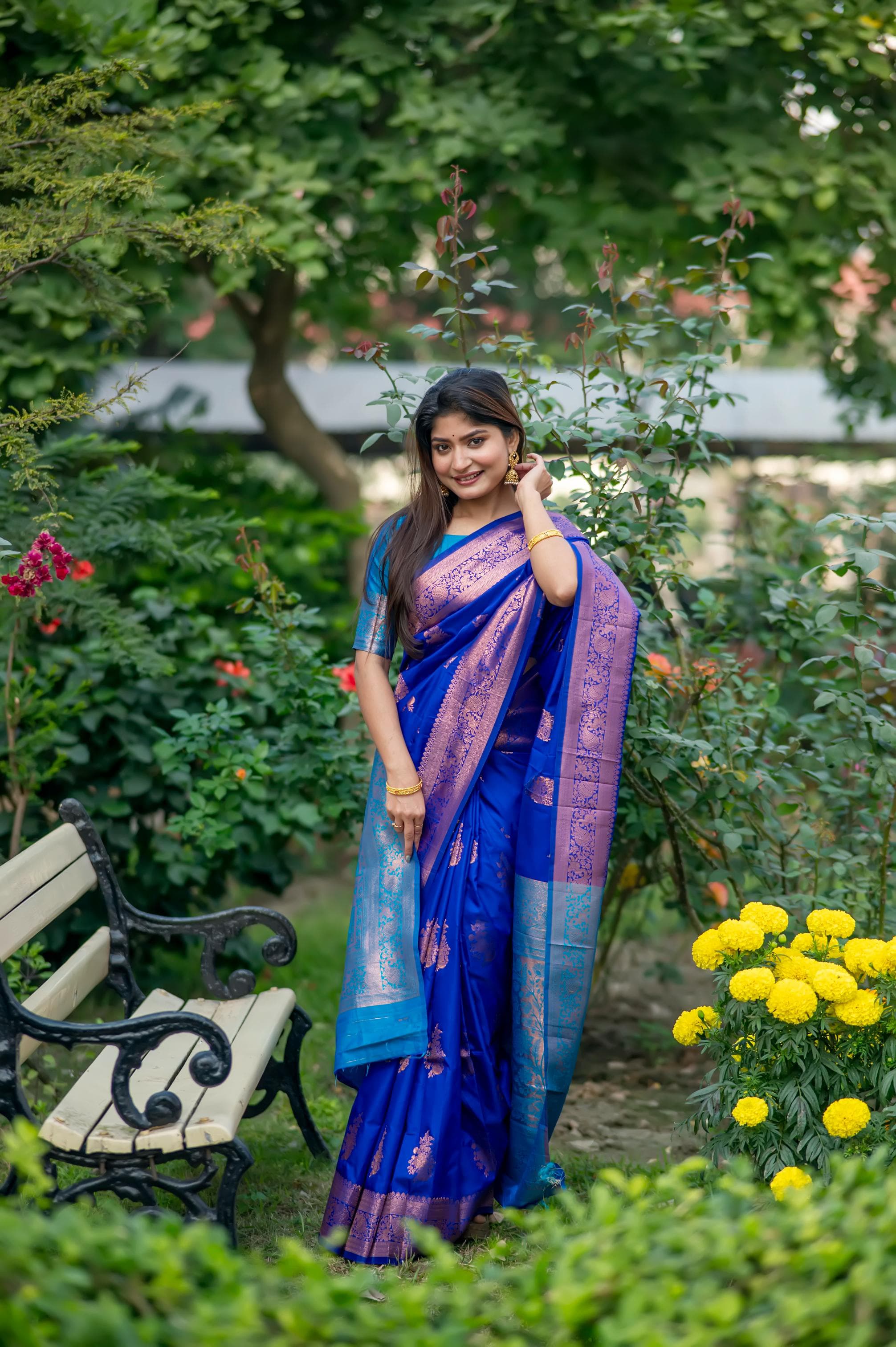 Blue Pure Soft Banarasi Katan Silk Banarasi Saree Soft Silk Saree Anant Tex Exports Pvt.Ltd..