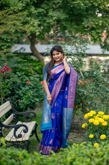 Blue Pure Soft Banarasi Katan Silk Banarasi Saree Soft Silk Saree Anant Tex Exports Pvt.Ltd..