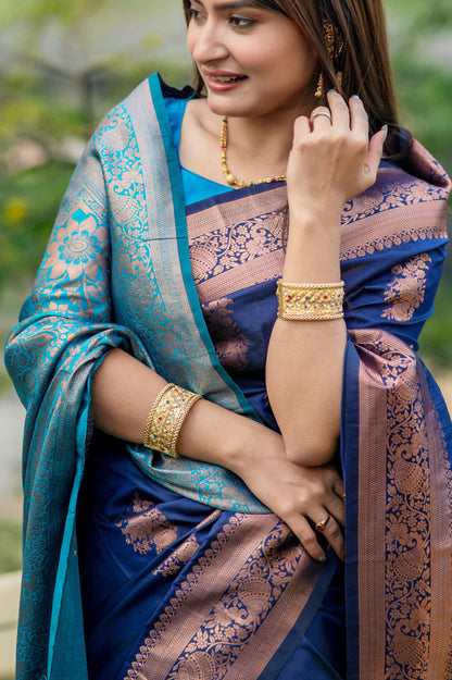 Navy Blue Pure Soft Banarasi Katan Silk Banarasi Saree Soft Silk Saree Anant Tex Exports Pvt.Ltd..