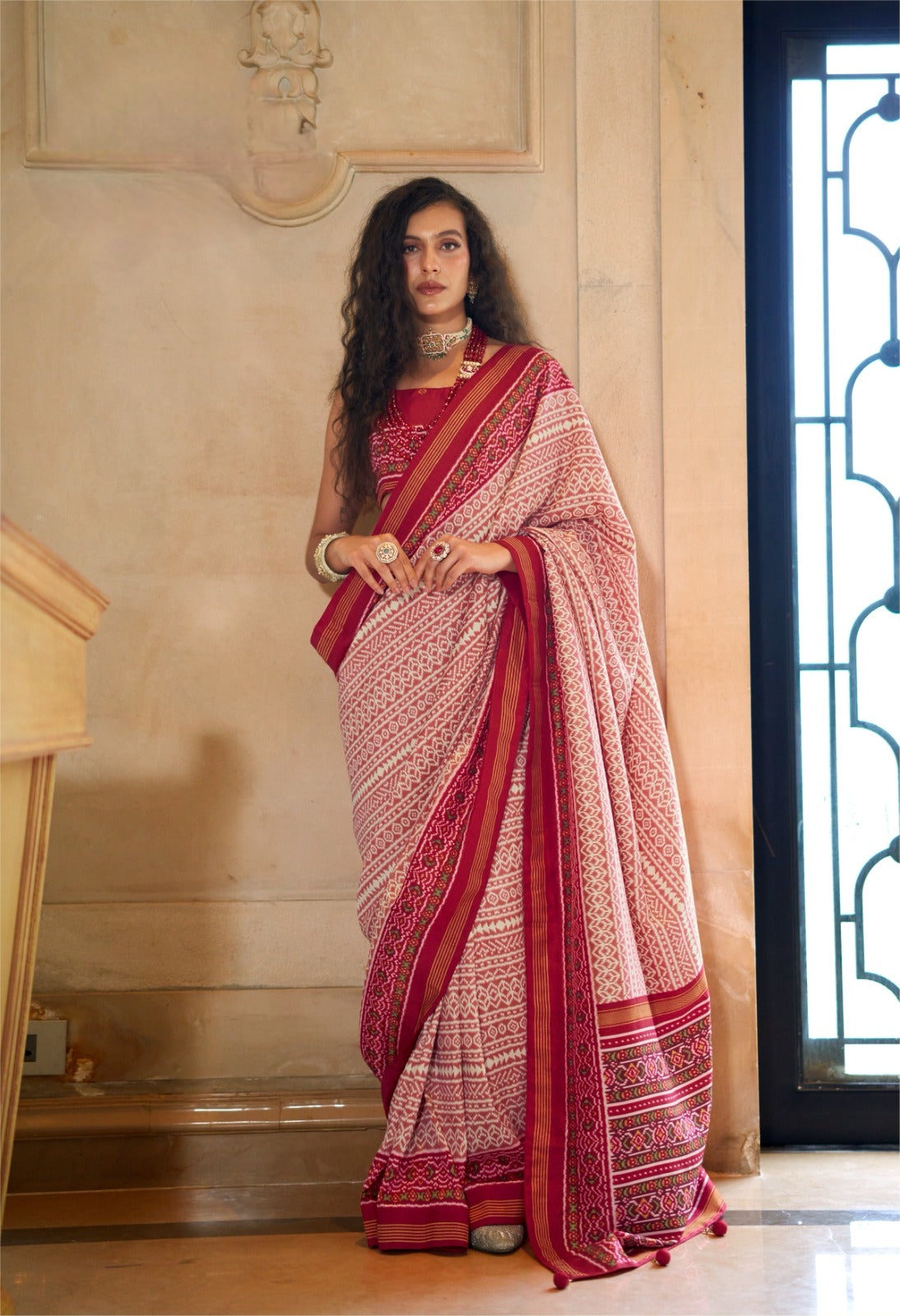 Red Pure Soft P.V Silk With Ikkat Silk Saree