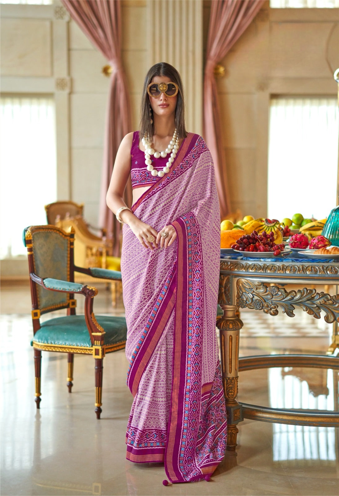 Purple Pure Soft P.V Silk With Ikkat Silk Saree