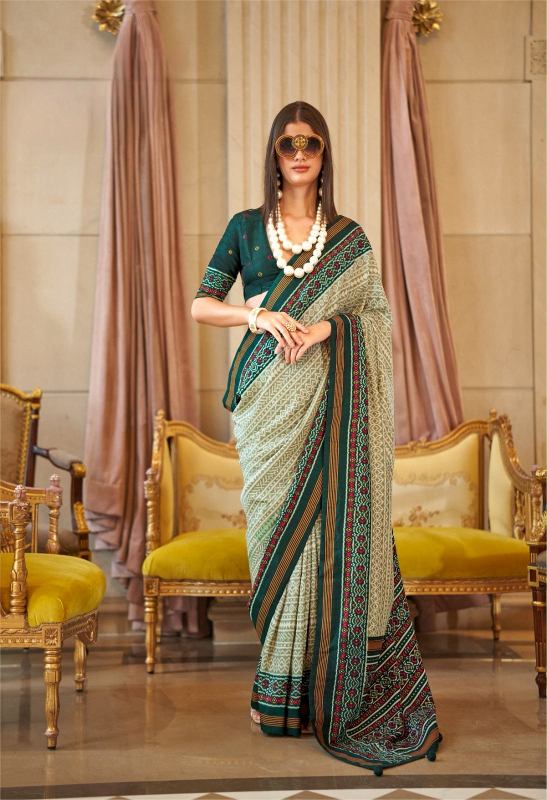 Green Pure Soft P.V Silk With Ikkat Silk Saree
