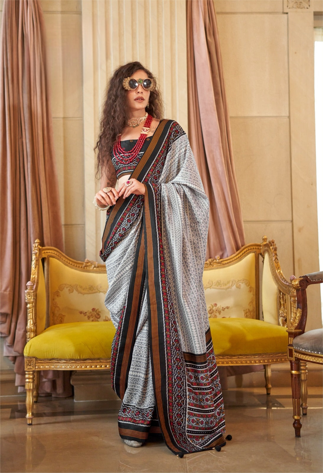 Black Pure Soft P.V Silk With Ikkat Silk Saree Soft Silk Saree Anant Tex Exports Pvt.Ltd..