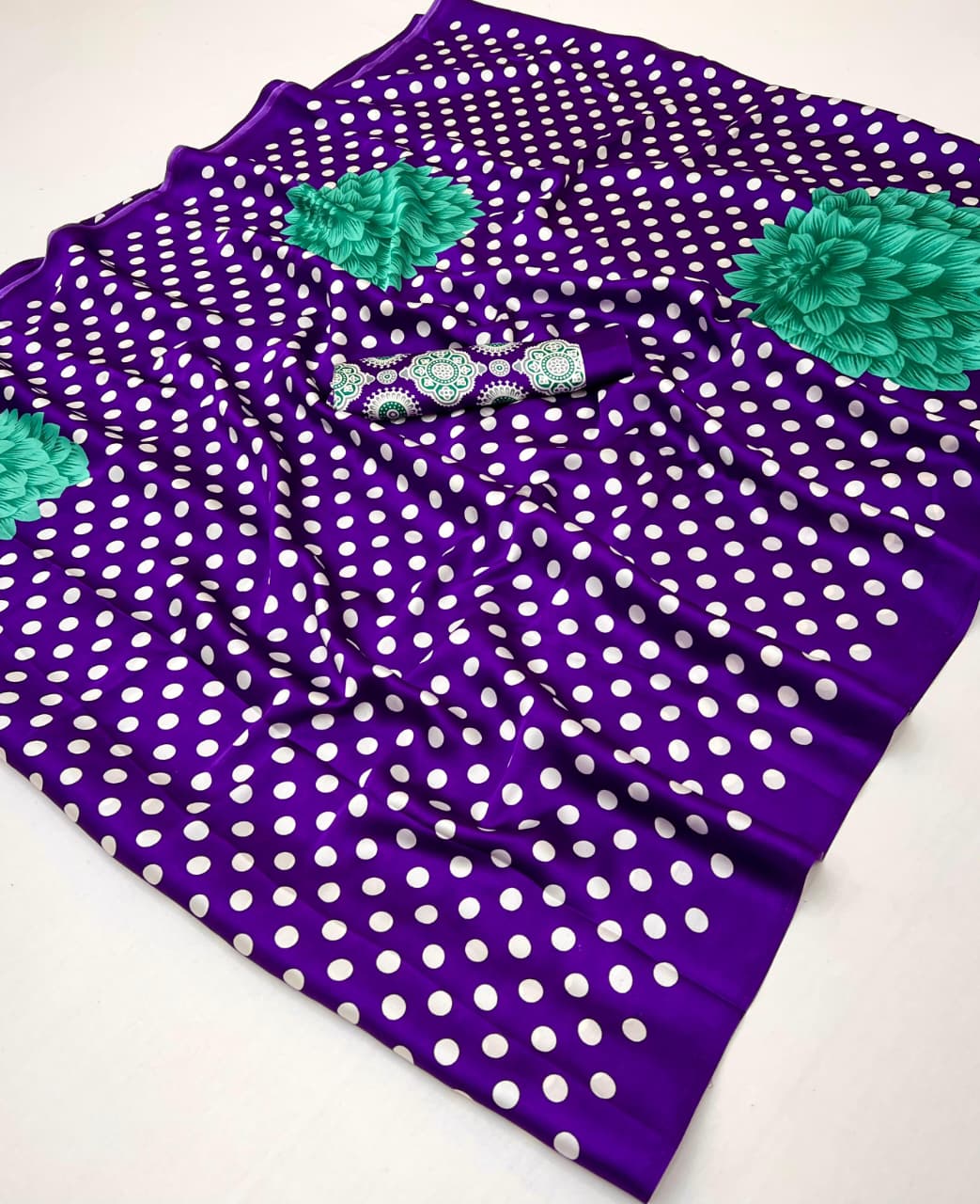 Blue Pure Modal Satin Ajrakh Print Satin Saree