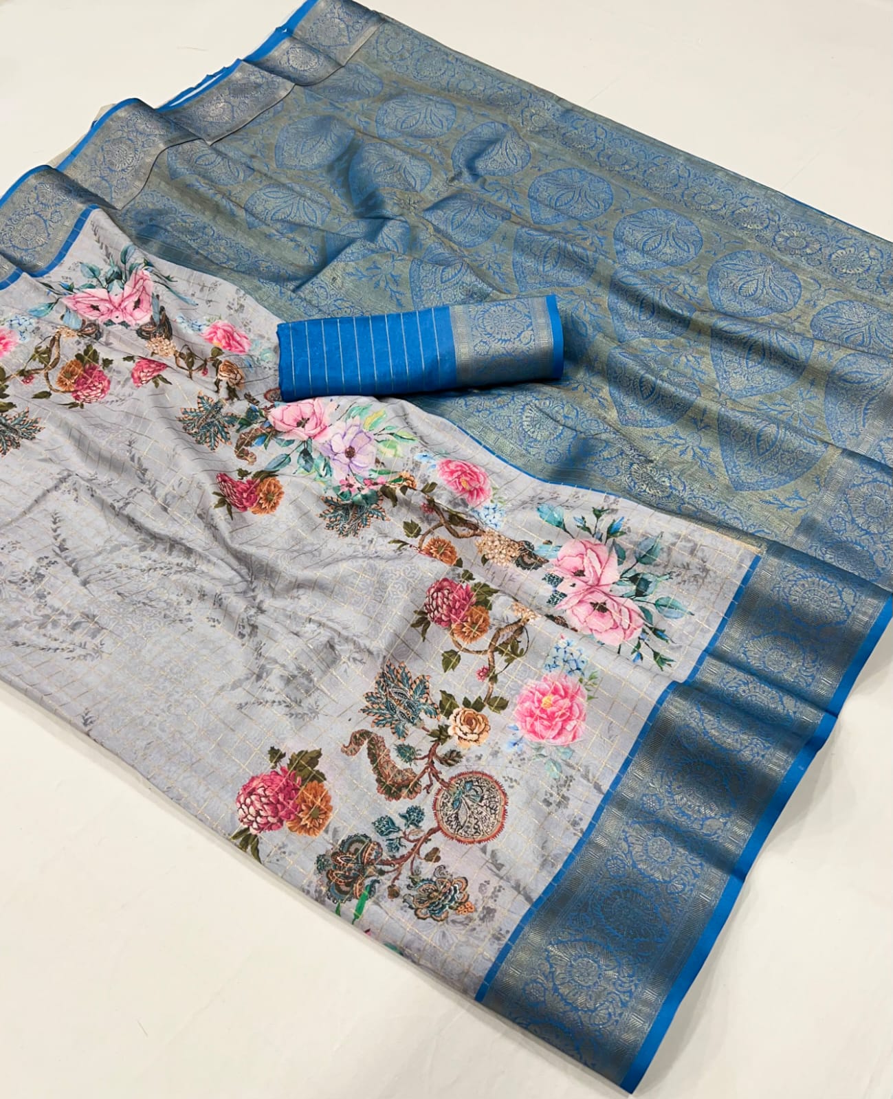 Blue Soft Georgette Floral Printed Saree