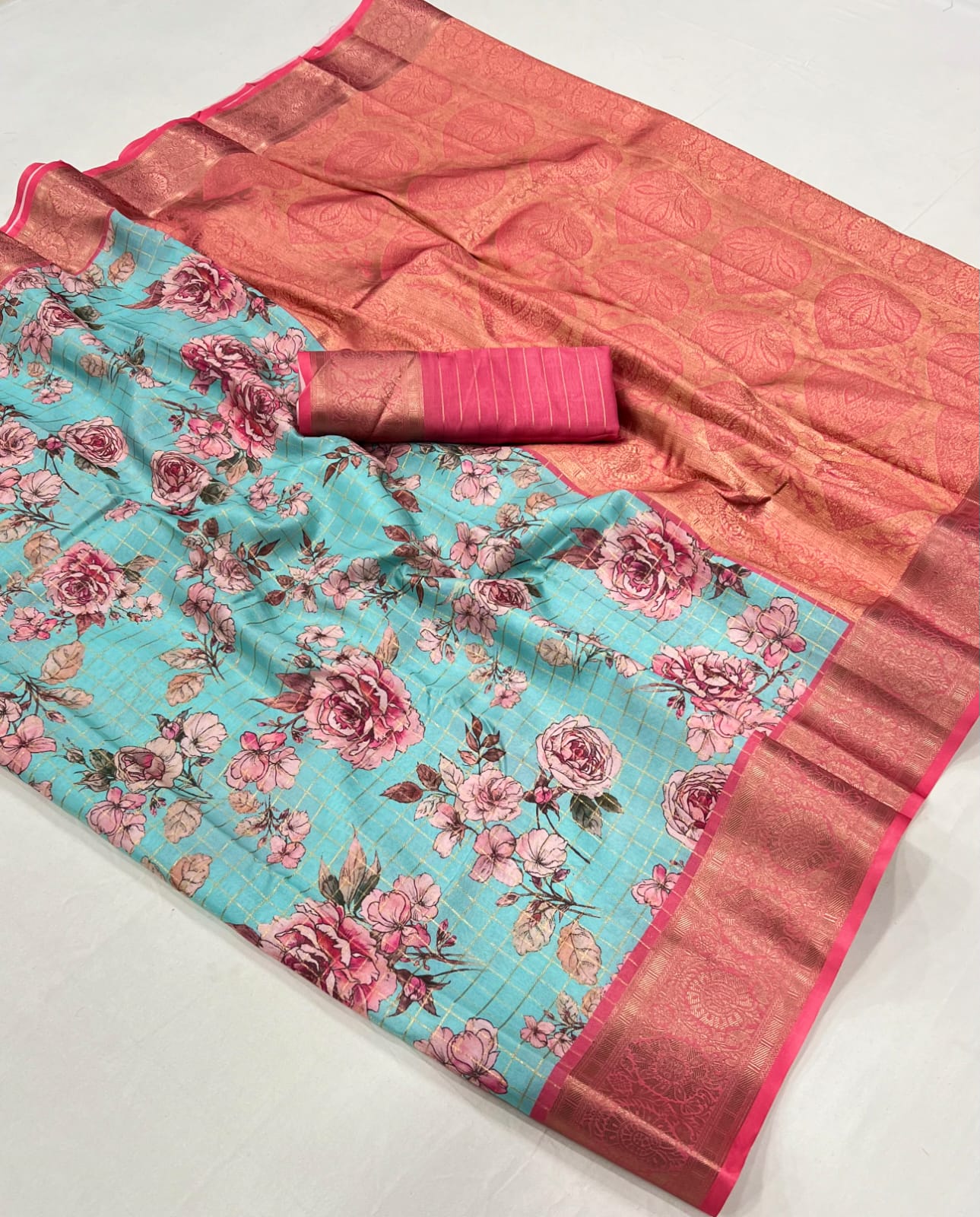 Blue Soft Georgette Floral Printed Saree